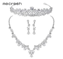 Mecresh Luxury Leafshape Cubic Zirconia Bijoux de mariée Collier Collite Collier Collier Tiara Jewelry MTL500HG126 D1810100336705915