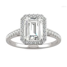 Medboo Jewelry Anel de ouro moissanite 1,75 quilates corte esmeralda diamante noivado 14k halo puro