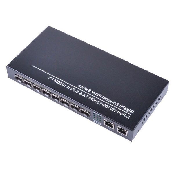 Convertidor de medios de envío gratuito 8 sfp 2 rj45 gigabit conmutador de fibra óptica para cámara ip Conmutador de fibra óptica UTP Mhwci