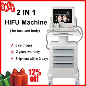 2 IN 1 Draagbare HIFU Face Lift Lichaamsvermagering Andere schoonheidsapparatuur Hoge intensiteit gerichte echografie Huidverstrakkingsmachine 5 koppen Twee jaar garantie