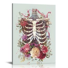 Medical Human Anatomy Wall Art, Medical Anatomical Art, Floral Heart Skull Medical Office Decor Gift for Nursing Doctor Posters for Wall, Floral Anatomy Framed Posters