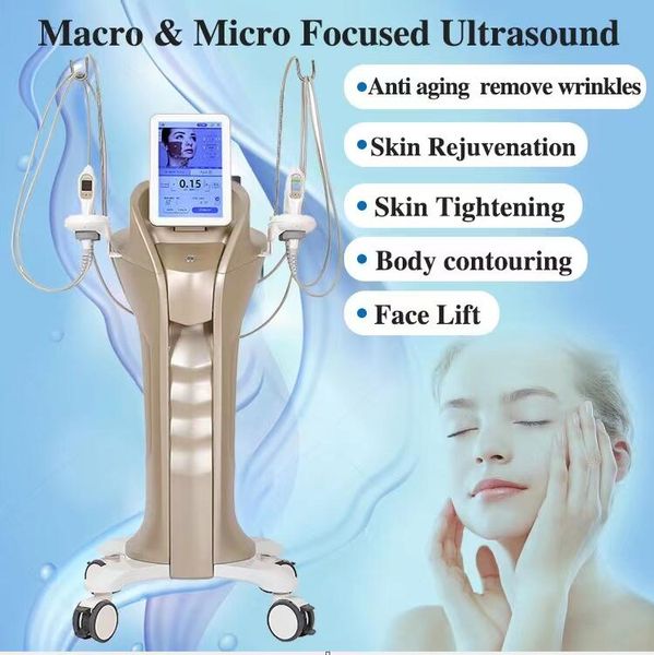 Qualité médicale double poignées minceur HIFU RF radiofréquence ultrasons visage paupière lifting lifting élimination des rides forme du corps lifting du visage machine de raffermissement de la peau