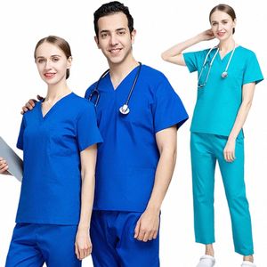 Ensemble de gommage médical Royal Blue Femmes Hommes Scrubs Ensembles Salle d'opération Top Pantalon Médecin Infirmière Outfit Scrubs Uniforme de travail clinique z86E #