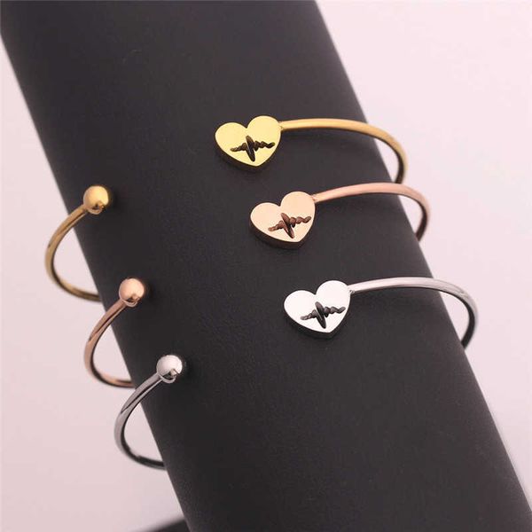 Pulsera de cardiograma de latido del corazón de acero inoxidable médico Brazaletes Estetoscopio Pulseras de mujer Brazalete Regalos para enfermera Doctor Q0719