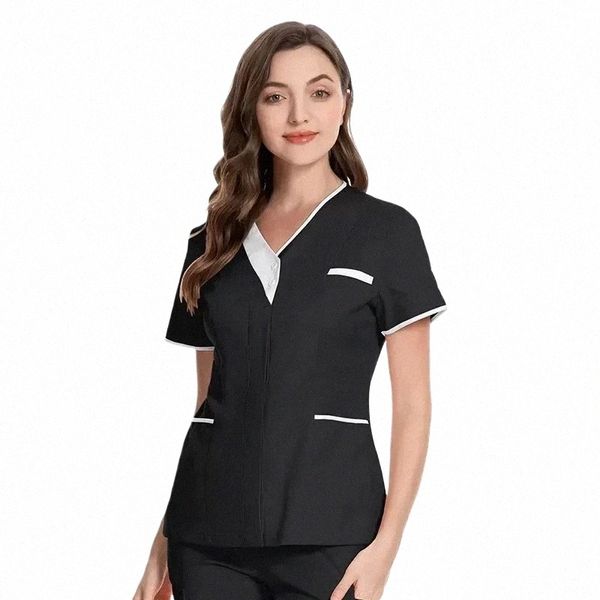 vêtements chirurgicaux médicaux beauté sal vêtements de travail médecin hauts à manches courtes vêtements d'infirmière à col en V femme infirmière technicien vêtements q55p #