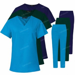 Medische Uniformen Scrubs Set voor Artsen en Verpleegkundigen Beauty Sal Werkkleding Dierenwinkel Tops + Broek Ziekenhuis Tandheelkundige Kliniek Werkkleding 84PC #