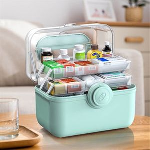 Geneeskunde Doos Vouwen Draagbare Eerste Hulp Kit Storage Family Noodsituatie Plastic Hoge Capaciteit Sundries Case met Handvat 210922