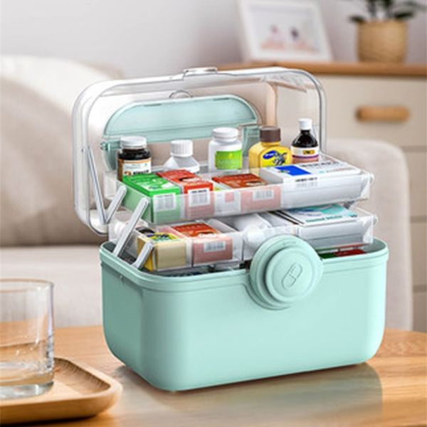 Boîte à médicaments pliante trousse de premiers secours portable stockage famille d'urgence en plastique haute capacité divers cas avec poignée 211102