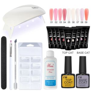 Médecine Manucure Set Poly Nail UV Gel Kit LED Lampe False Nail Extension Neugle Set Base Top Top Top Polish Solution acrylique POLON