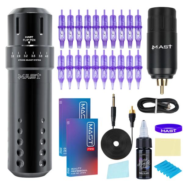 Médecine mât tatouage Flip réglable longueur de course permanente maquillage Hine Kit Triple noir 15 ml batterie sans fil ensemble de cartouches d'alimentation