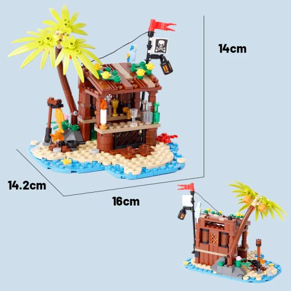 Medieval City Crane Mesa de comedor Pirate Bar Building Block Fountain Hero Tombstone Mini Modelo Modelo Ladrillos Juguetes Regalos para niños