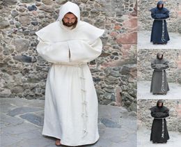 Middeleeuwse cosplay kostuums voor man Halloween Vintage Renaissance Wizard Monk Priest Hooded mantelfeest Solid Cape Robes 2011048867954
