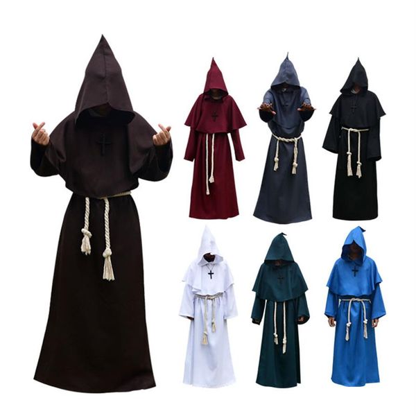 Costume Médiéval Hommes Femmes Vintage Renaissance Moine Cosplay Cowl Friar Prêtre À Capuche Robe Corde Cape Cape Vêtements SizeS-XL275t