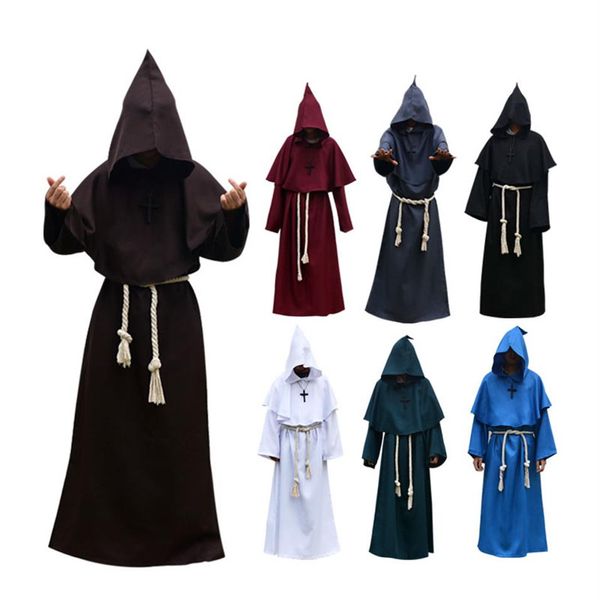 Costume médiéval Hommes Femmes Vintage Renaissance Moine Cosplay Cowl Friar Prêtre À Capuche Robe Corde Cape Cape Vêtements SizeS-XL250u