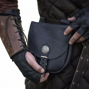 Sac de taille à cordon médiéval Renaissance Portefeuille Porte-monnaie en cuir PU Vintage Viking Knight Pirate Cosplay Lace-Up Fanny Pack t5F6 #