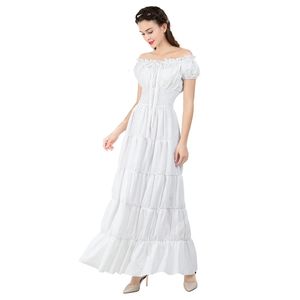 Middeleeuwse jurk Off-shoulder Victoriaanse Ierse jurken Europese kleding voor dames Witte elastische taille Lange jurk Elegant 240220