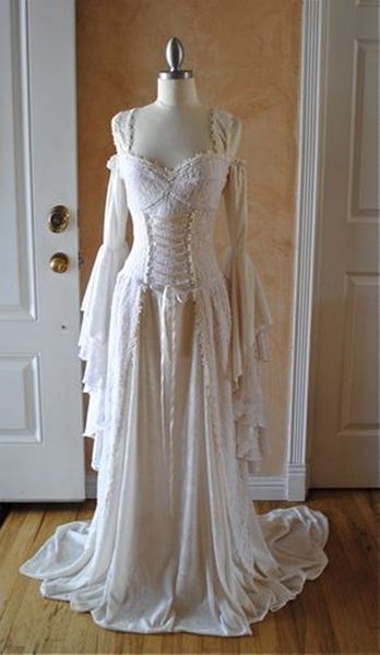 Lace medieval A Línea Vestidos de novia para mujeres 2024 Mangas largas Vintage Renacimiento Vestidos nupciales Corsé de tamaño de novia