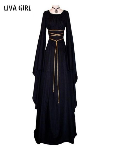 Médieval Maxi Gown Gothic Vintage Bandage Femmes Summer Black Retro Party Cosplay Witch Halloween Costumes Sex Long Dress4869370