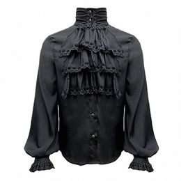 Chemises pour hommes médiévaux Renaissance Vintage Bandage Victorien Volants Gothique Mâle Blouse Tops Marié Casual Cosplay Costume 2023 e30L #