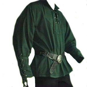 Vêtements pour hommes de la Renaissance médiévale, col montant, bande passante nouée, chemises amples pour hommes, rétro épissé, couleur unie, chemises Vintage pour hommes