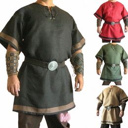 Costume tunique médiéval Viking de couleur rouge Renaissance pour reconstitution d'armure LARP sans ceinture ni protège-poignet l7By #