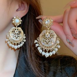 Médiéval Vintage évidé strass fleur perle gland boucles d'oreilles pour femmes français rétro cour Style haut de gamme bijoux 240301