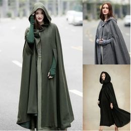 Capa de mujer Vintage Medieval con capucha abrigo largo moda mujer invierno elegante bata vikinga capas disfraz chal suelto 240108