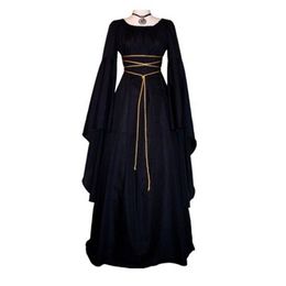 Robe gothique victorienne Vintage solide pour femmes médiévales robes de jeune fille Renaissance robe longue rétro Costume de Cosplay pour Hallowee213u