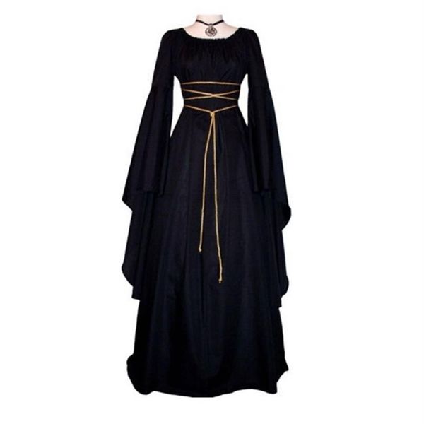 Robe gothique victorienne Vintage solide pour femmes médiévales robes de jeune fille Renaissance robe longue rétro Costume de Cosplay pour Hallowee270H