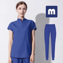 Medigo 022 Stijl Vrouwen Scrubs Tops + broek Mannen ziekenhuis Uniform Chirurgie Scrubs Shirt Korte Mouw Verpleging Uniform Pet grey's anatomy Doctor Workwear