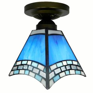 Mediterrane Blue Glas Corridor Plafondlamp Vintage Balkon Glas Plafondverlichting Tiffany Hallway Slaapkamer Plafondverlichting Fixtures