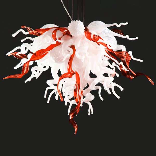 Lampes suspendues en verre soufflé à la main méditerranéennes blanches personnalisées LED décoratives feuilles rouges lustre de fleur de Murano 28 par 24 pouces