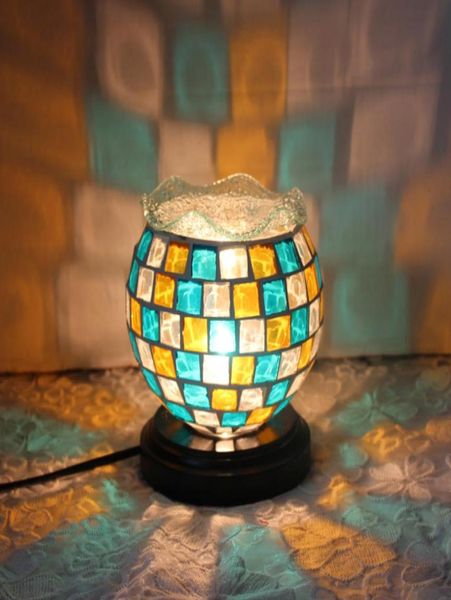 Lampe de chevet en mosaïque méditerranéenne pour chambre à coucher, lampe décorative en verre coloré, huile parfumée, créative 7462123