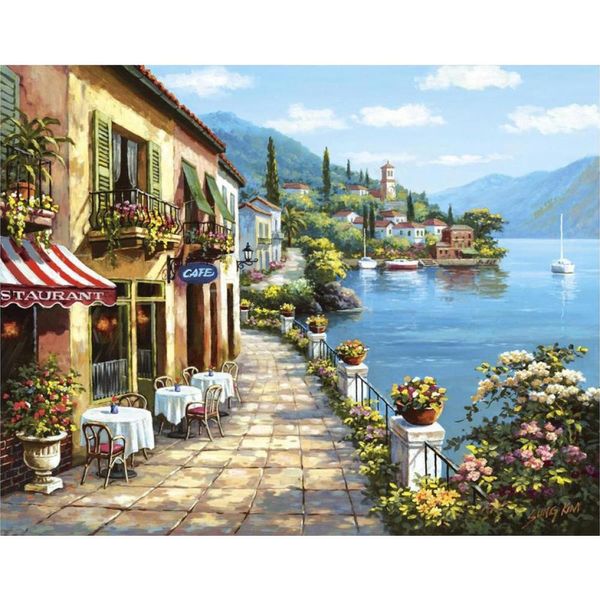 Pinturas mediterráneas paisajes de paisajes modernos Café cantado Kim aceite en lienzo pintado para una nueva decoración de la pared de la casa