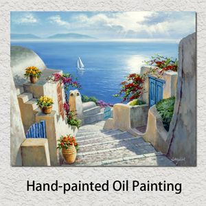 Mediterrane romantische landschappen olieverfschilderijen pad naar Hydra handgeschilderde canvas kunst foto hoge kwaliteit voor nieuwe huis wanddecoratie