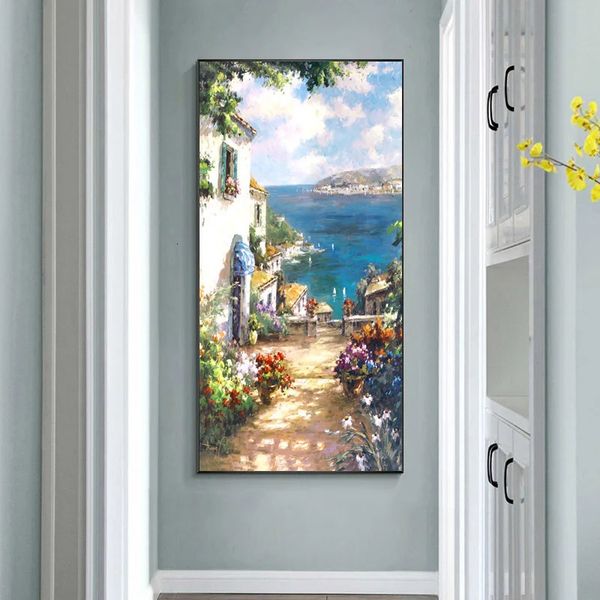 Paysage méditerranéen couloir huile toile peinture paysage affiches et impressions mur Art photo salon décor à la maison sans cadre 231228