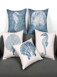 Mediterrane stijl kussenhoes blauwe zee sierkussen geval decoratief koraal almofada strand decor shell cojines7178917