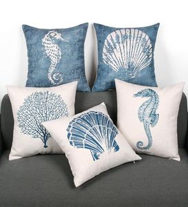 Style méditerranéen housse de coussin bleu mer taie d'oreiller décoratif corail almofada plage décor coquille cojines8290576