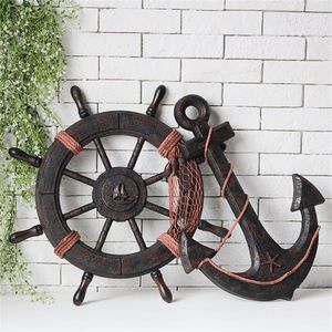 Mediterrane stijl mode schip houten boot strand VINTAGE houten stuurwiel nautisch visnet huis muur decor geschenken 201212193R