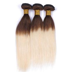 Weave Bundles de cheveux humains malaisiens ombrés brun moyen et blond 3 pièces droites 4 613 trame de cheveux humains ombré blond enraciné brun Ext7799988