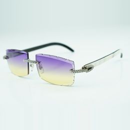 Lunettes de soleil rectangulaires à diamants moyens 3524031 avec pattes en corne de buffle hybride blanc naturel et lentille taillée de 57 mm