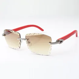 Lunettes de soleil cool en diamant moyen 3524029 avec pattes en bois rouge naturel et lentilles taillées de 58 mm