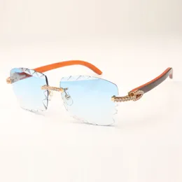 Medium diamant koele zonnebrillen 3524029 met natuurlijke oranje houten benen en 58 mm gesneden lens