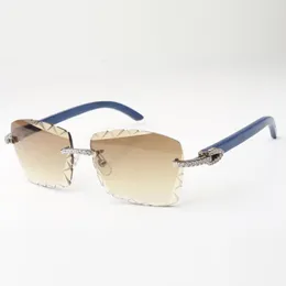 Lunettes de soleil cool en diamant de taille moyenne 3524029 avec pieds en bois bleu naturel et verres taillés de 58 mm