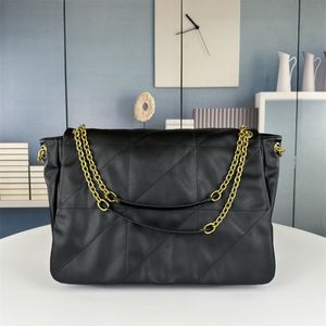 Bolsos medianos con solapa de Jamie, bolso acolchado de cuero para mujer de 43 cm, bolso de mano de piel de oveja negra de lujo, bolso de hombro tipo bandolera