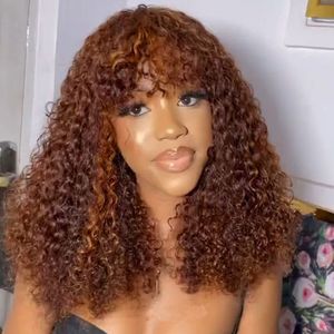 Perruques de cheveux humains bouclés Bob de longueur moyenne avec une frange Pixie Cut Ombre Blonde Wig pour les femmes Full Machine Made Hair Wigs Brown pas cher perruques sans colle 16 pouces 150% de densité