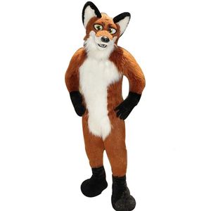 Costume de mascotte de renard de chien Husky de fourrure de longueur moyenne marchant Halloween Costume de Noël fête jeu de rôle