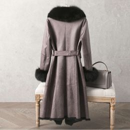 Manteau en fourrure de lapin de longueur moyenne intégré pour femme, nouveau manteau d'hiver 2023 en fourrure de renard, coupe cintrée, 868067