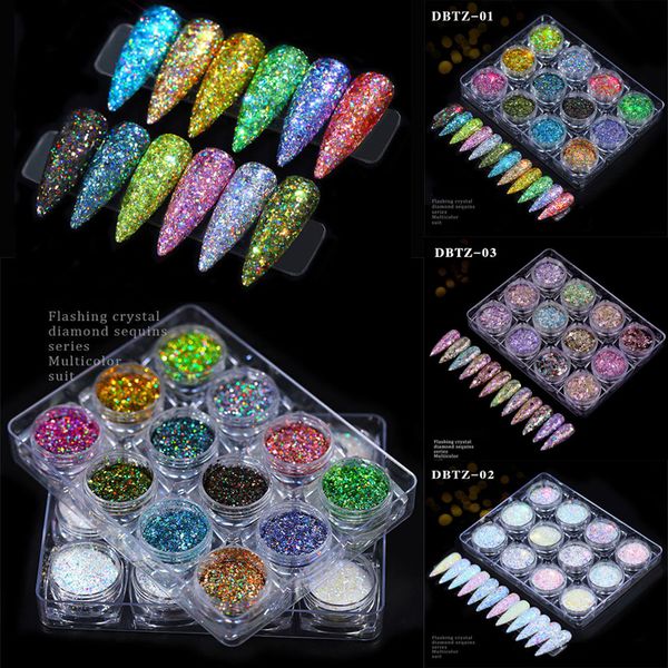 12 couleurs 3D Nail Art Paillettes Mixte Poudre De Paillettes Poudres De Paillettes Pour La Décoration Des Ongles Effet Holographique