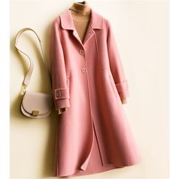 Moyen-long double 100% laine manteau d'hiver femmes manteaux minces à simple boutonnage veste coréenne casaco feminino abrigos mujer 201215